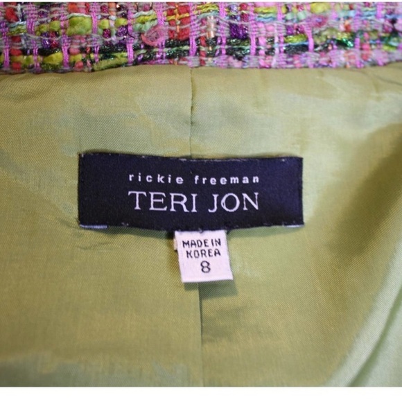 Two Piece EUC Rickie Freeman Teri Jon skirt suit with blazer green & pink size 8 - Picture 5 of 10